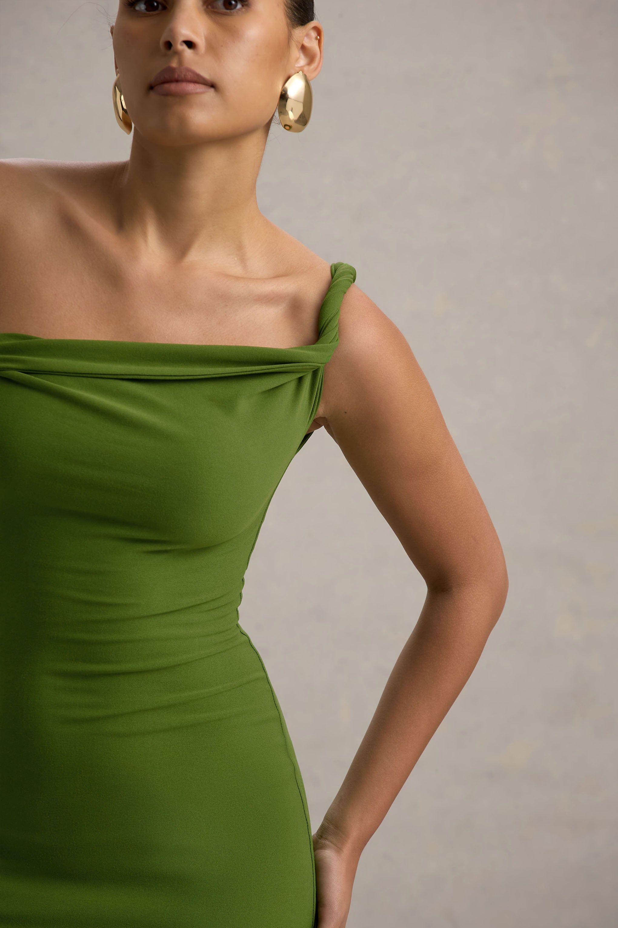 Salome Green Twisted Asymmetric Midi Dress