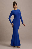 Donna Cobalt Blue Long-Sleeved Open-Back Maxi Dress