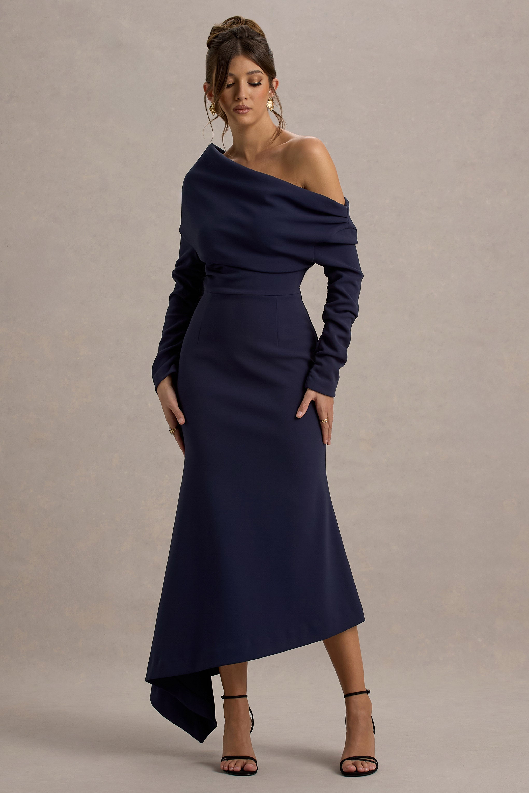 Lou Navy One-Shoulder Asymmetric Maxi Dress