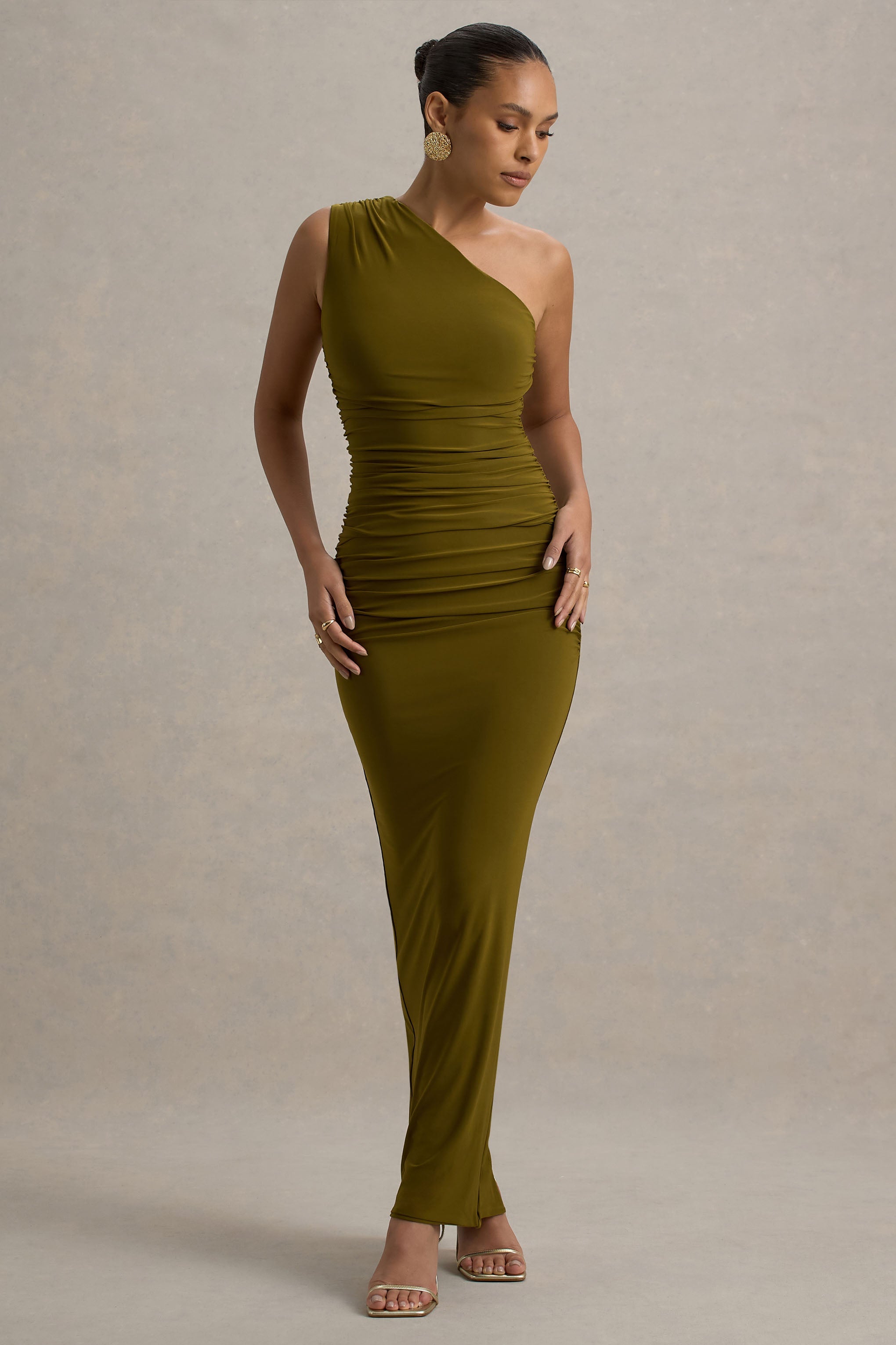 Dalarie Green One-Shoulder Gathered Maxi Dress