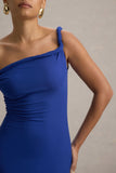 Salome Blue Twisted Asymmetric Midi Dress