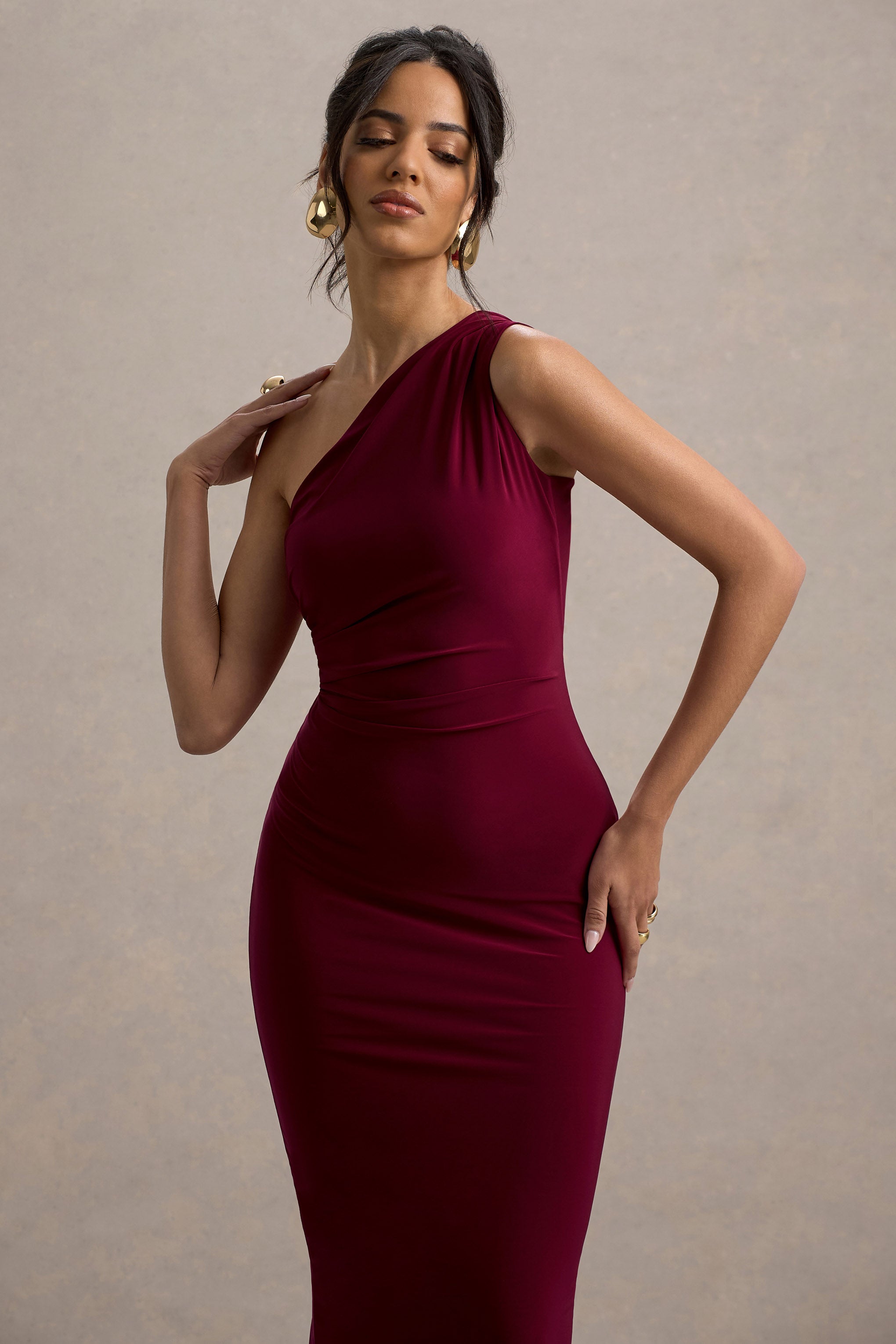 Venetia Burgundy One-Shoulder Tie-Back Maxi Dress