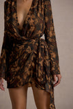 Alinta Leopard Print Long-Sleeve Wrap Mini Dress