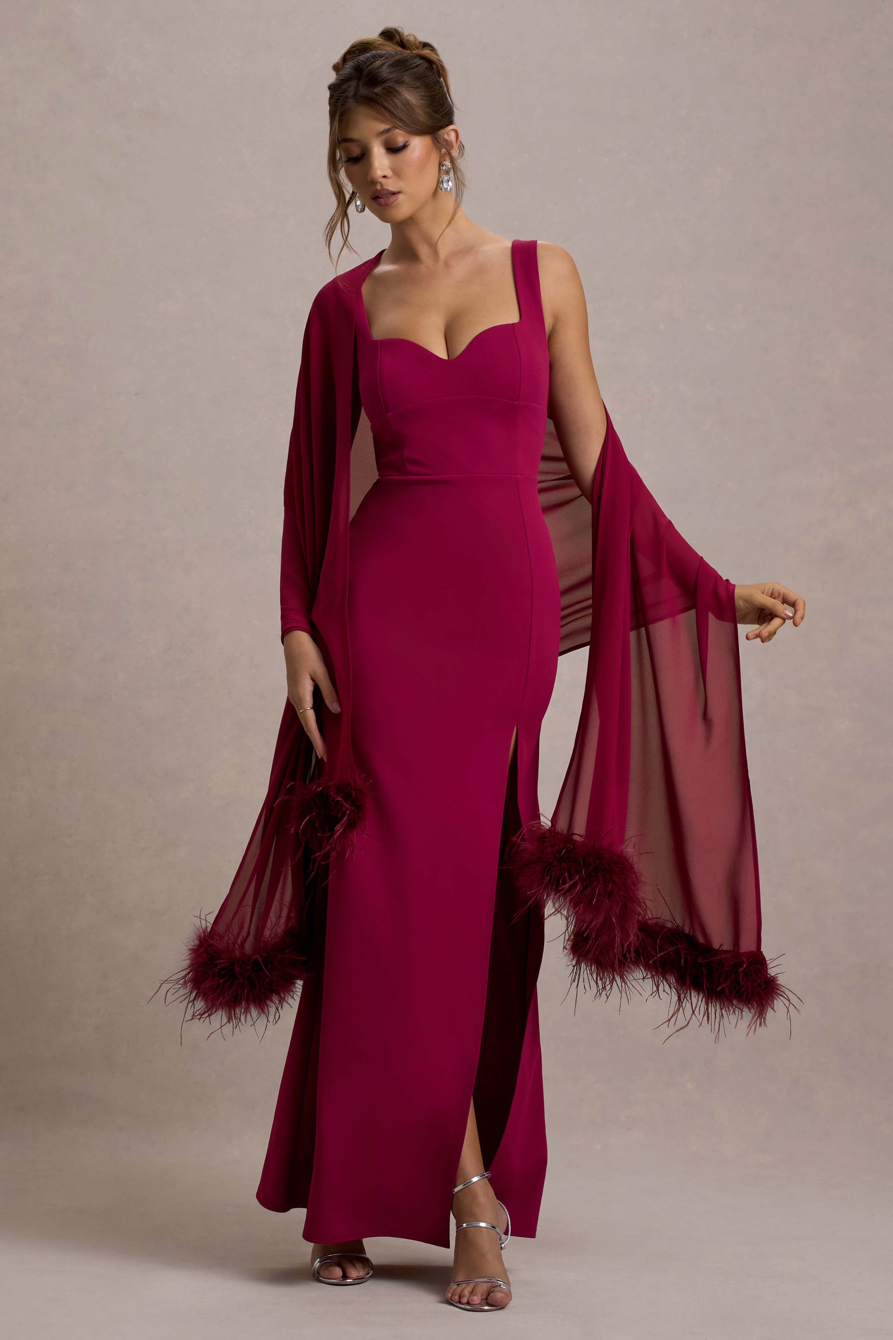 Ashburn Mulberry Strappy Sweetheart Split Maxi Dress