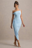 Angelique Powder Blue Twisted Asymmetric Maxi Dress