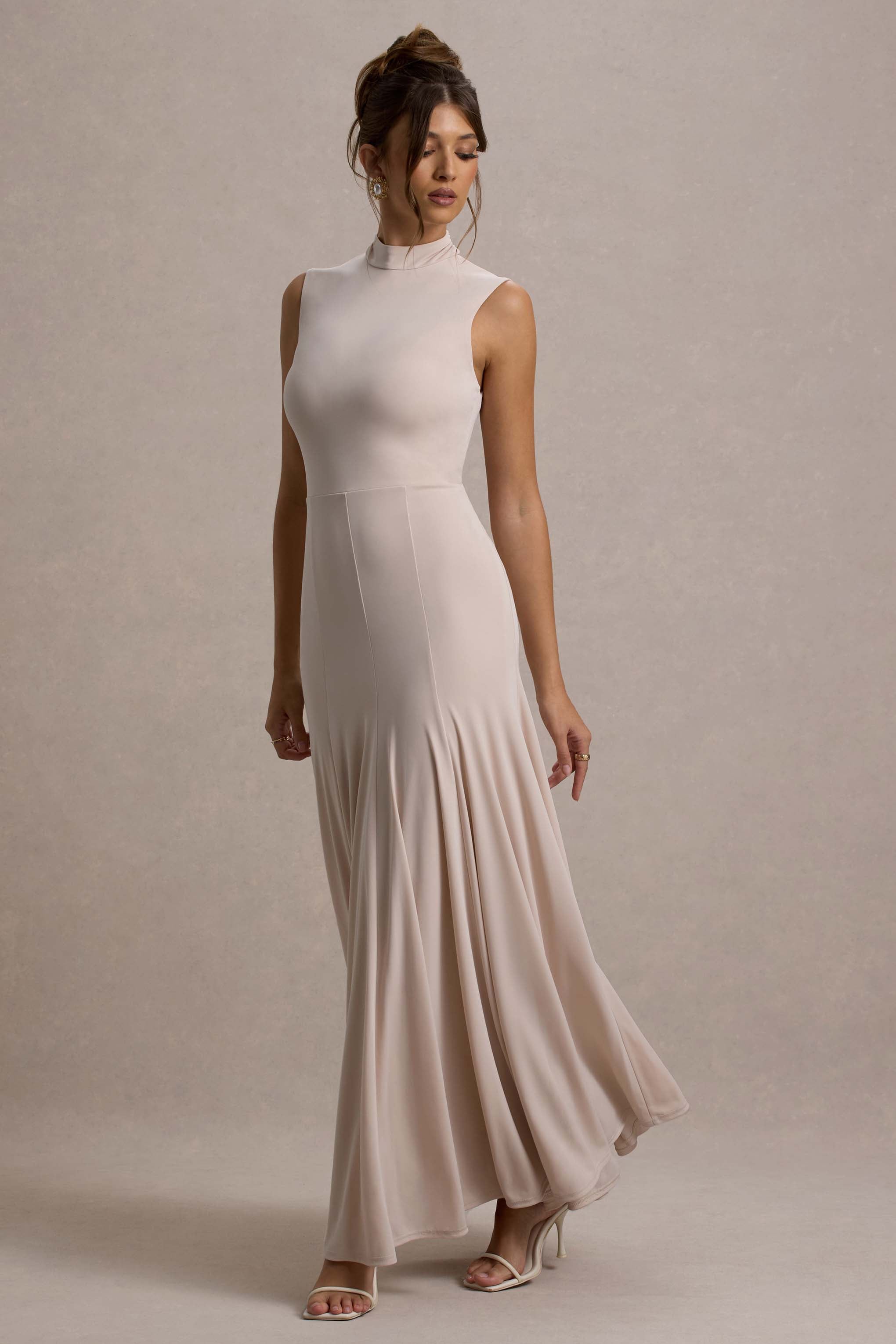 Ulani Champagne High-Neck Maxi Dress With Open Back