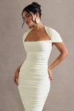 Paxos Ecru Ruched Short-Sleeve Midi Dress