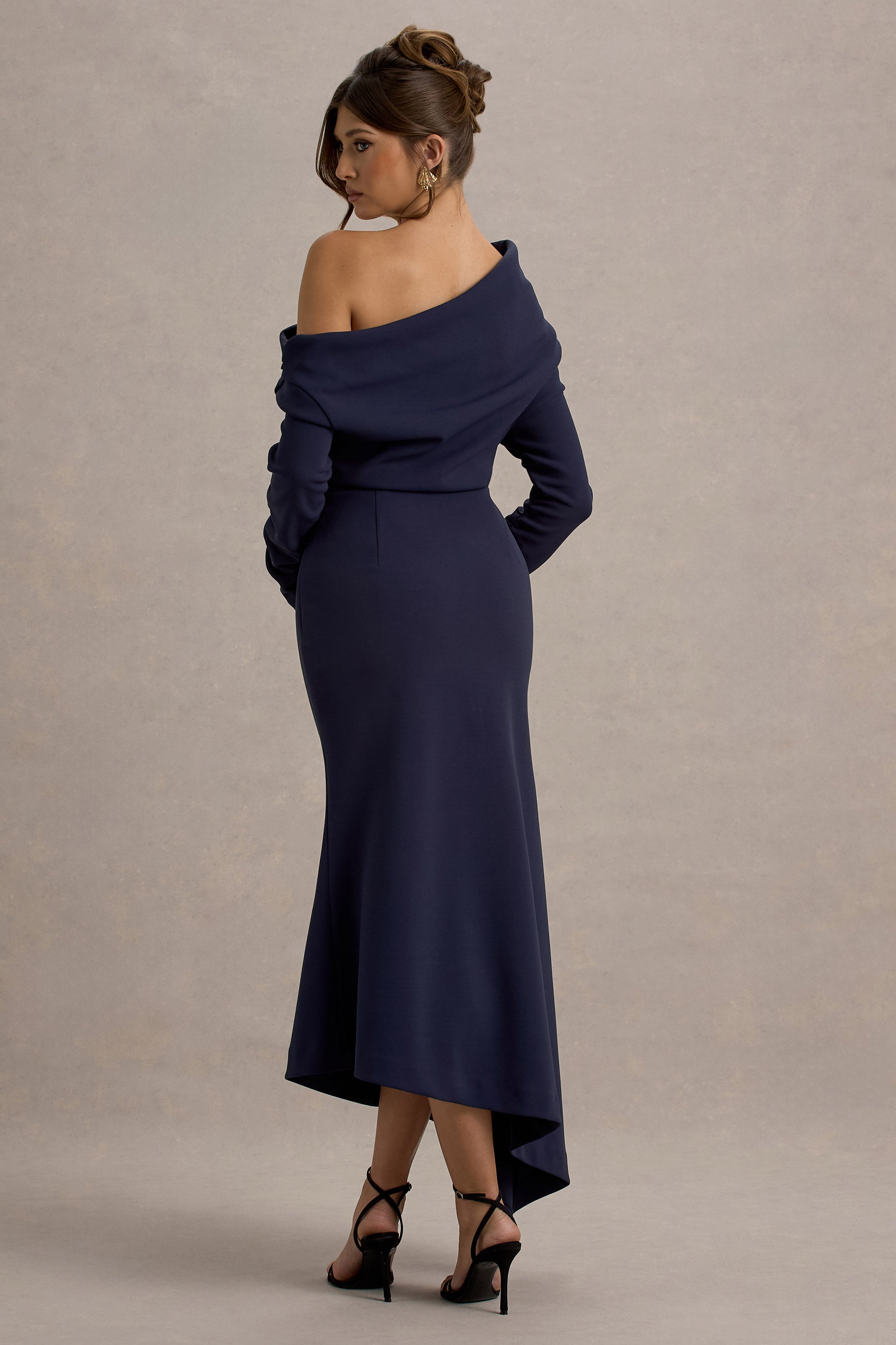 Lou Navy One-Shoulder Asymmetric Maxi Dress