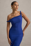 Salome Blue Twisted Asymmetric Midi Dress
