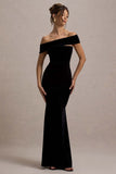 Candela Black Velvet Asymmetric Bardot Maxi Dress