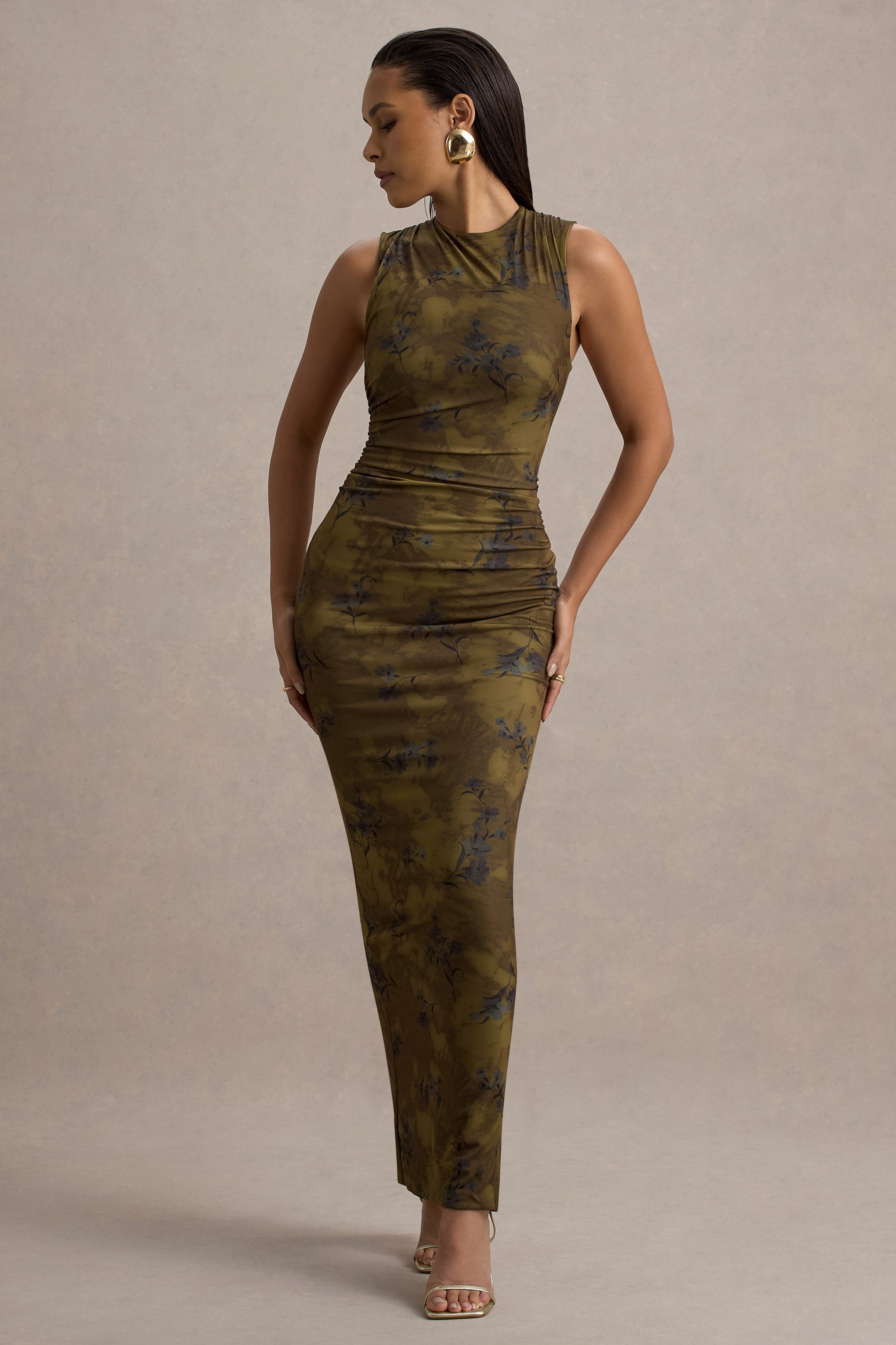 Jacinda Yellow Floral Print Bodycon Maxi Dress