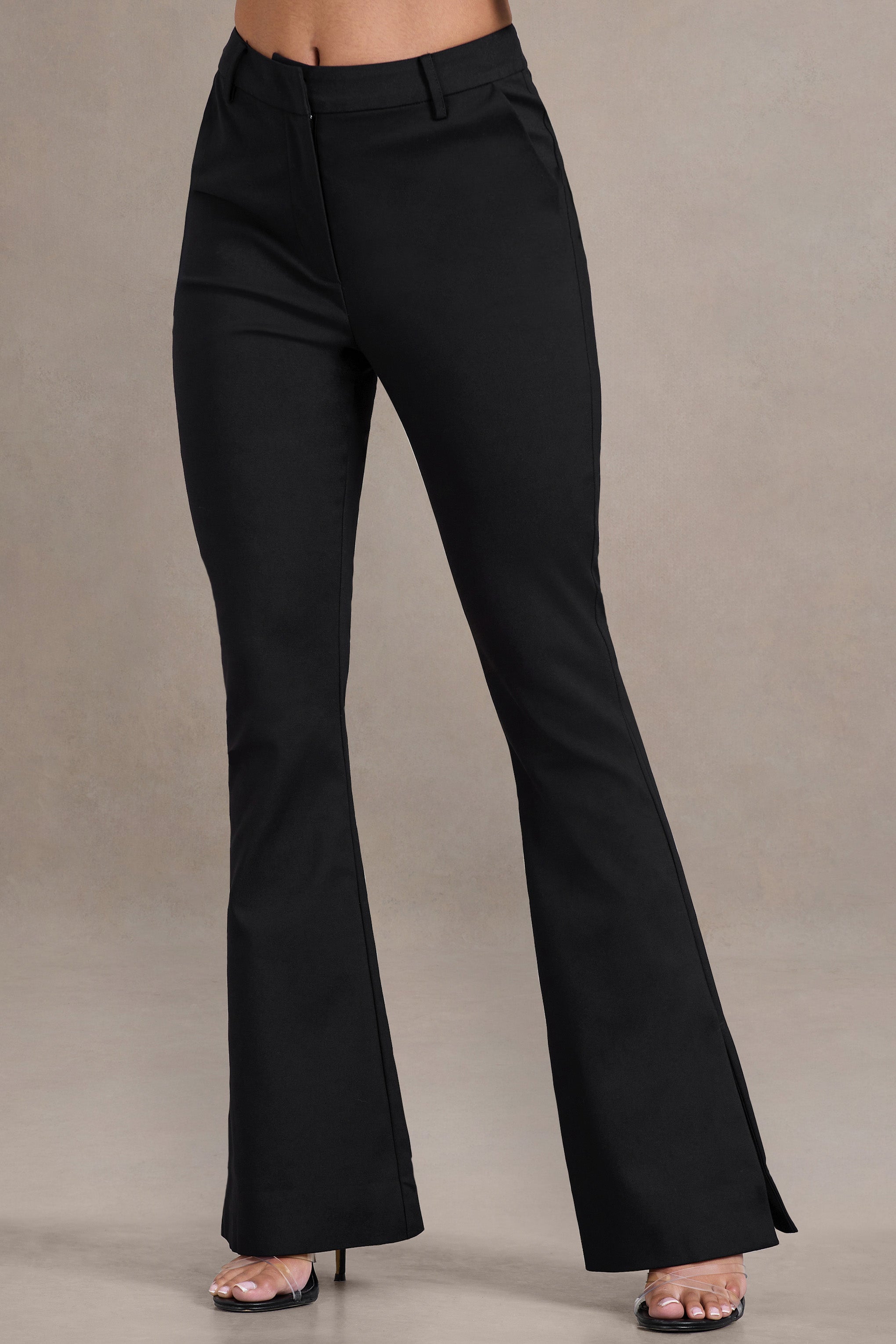 Brianca Black High-Waisted Split Wide-Leg Trousers