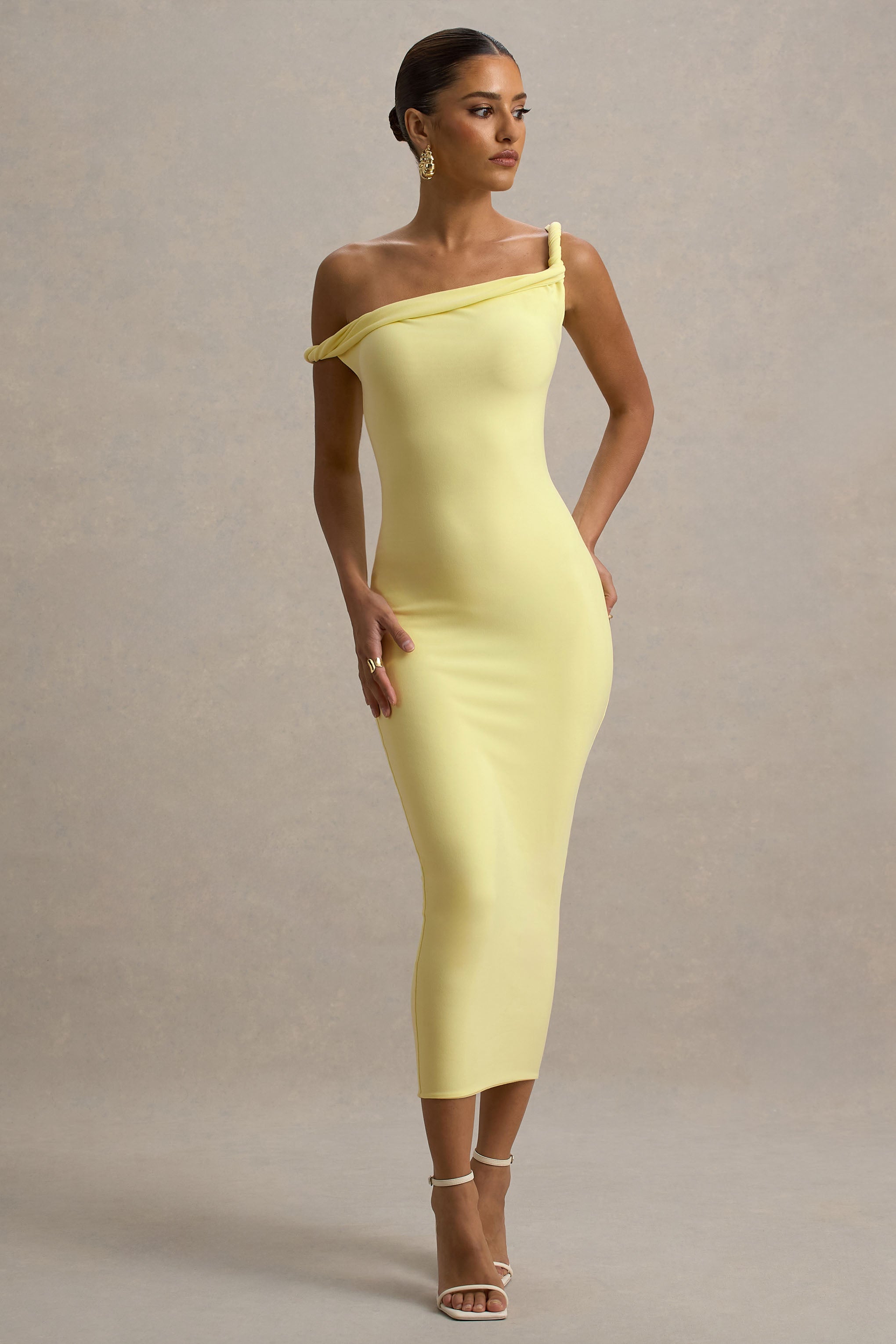 Salome Lemon Twisted Asymmetric Midi Dress