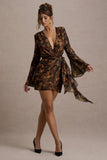 Alinta Leopard Print Long-Sleeve Wrap Mini Dress