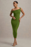 Salome Green Twisted Asymmetric Midi Dress