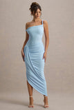 Angelique Powder Blue Twisted Asymmetric Maxi Dress