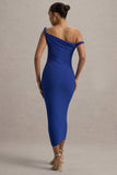 Salome Blue Twisted Asymmetric Midi Dress