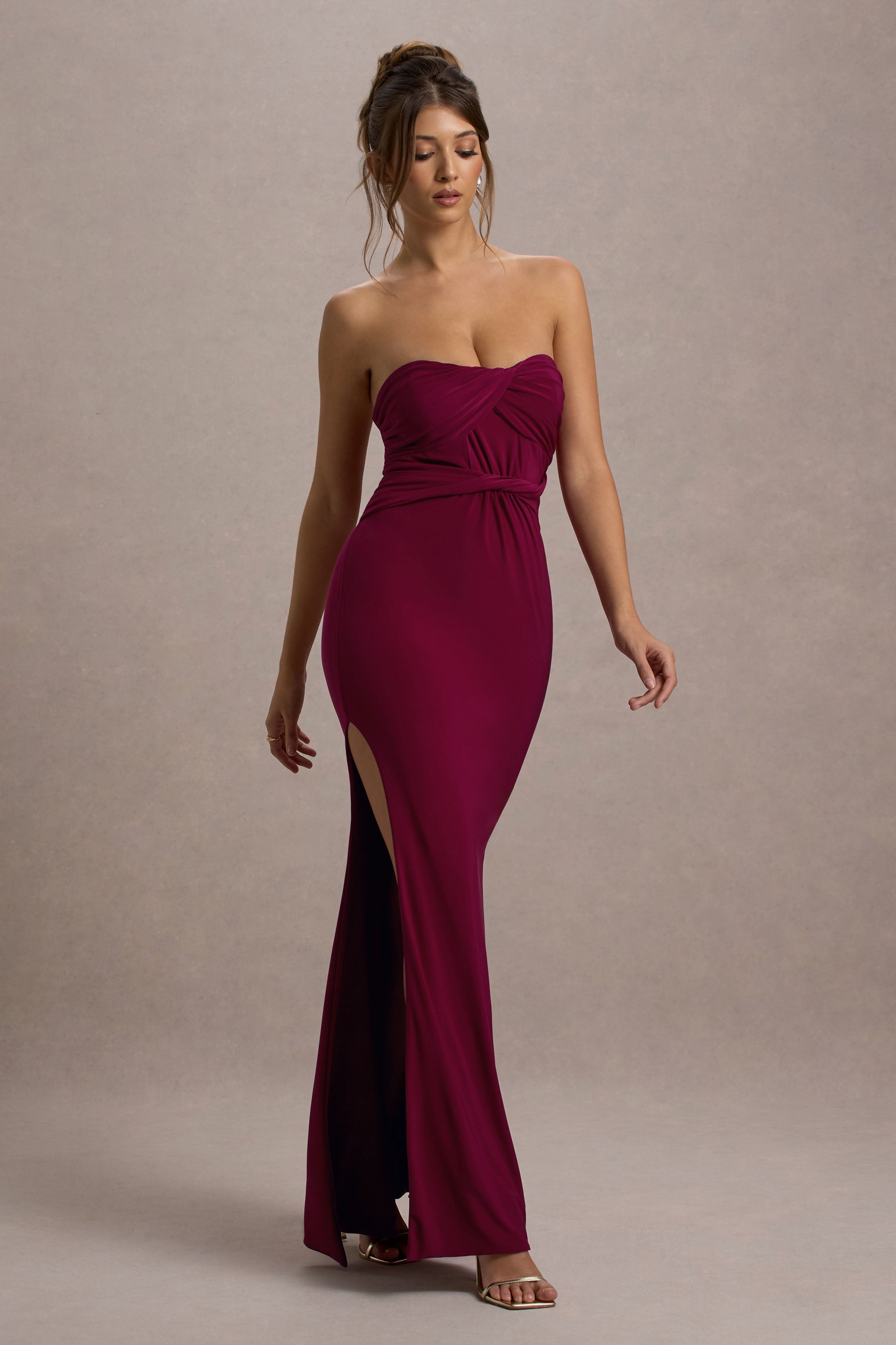 Nomad Berry Strapless Split Maxi Dress