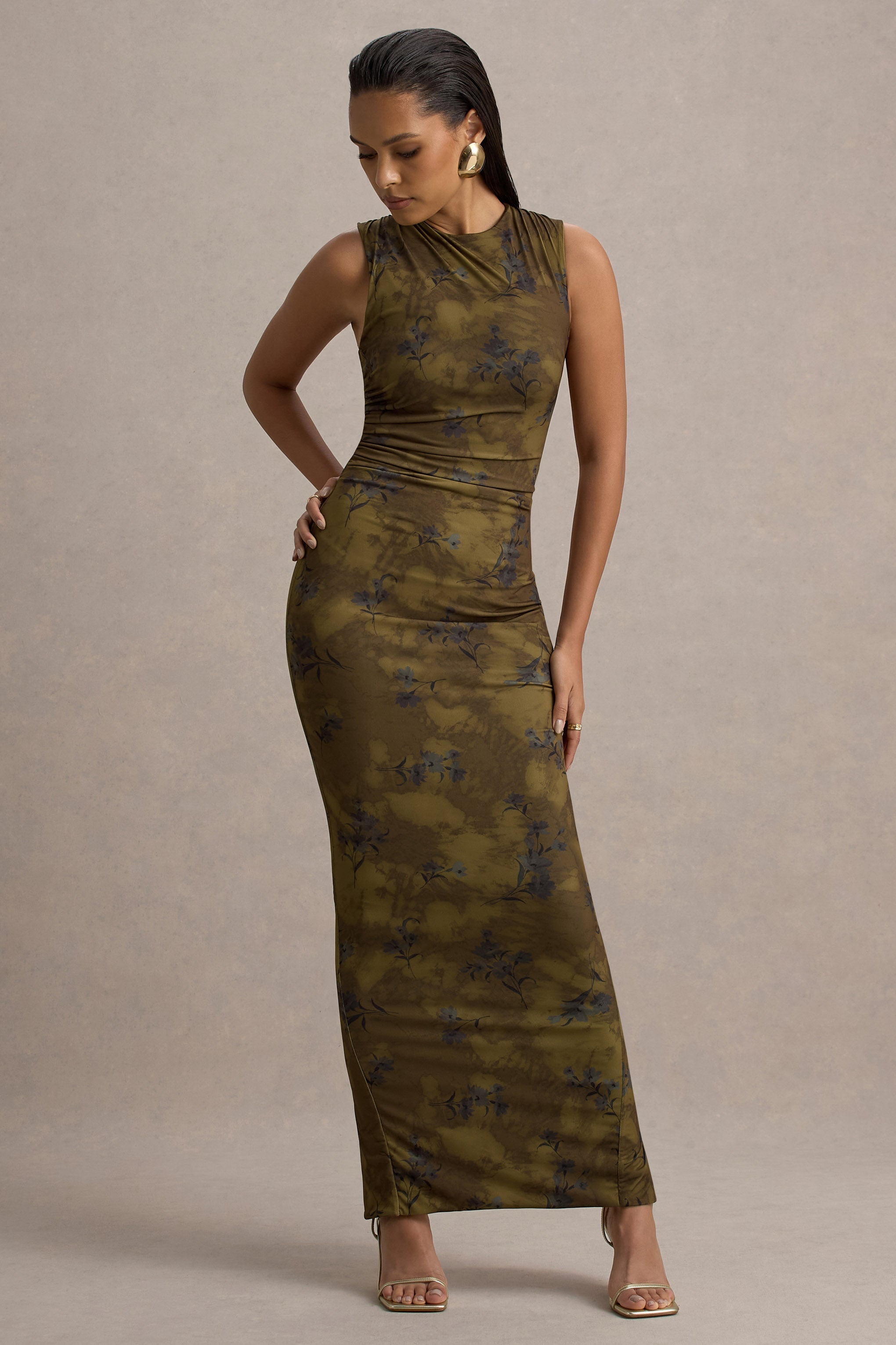 Jacinda Yellow Floral Print Bodycon Maxi Dress