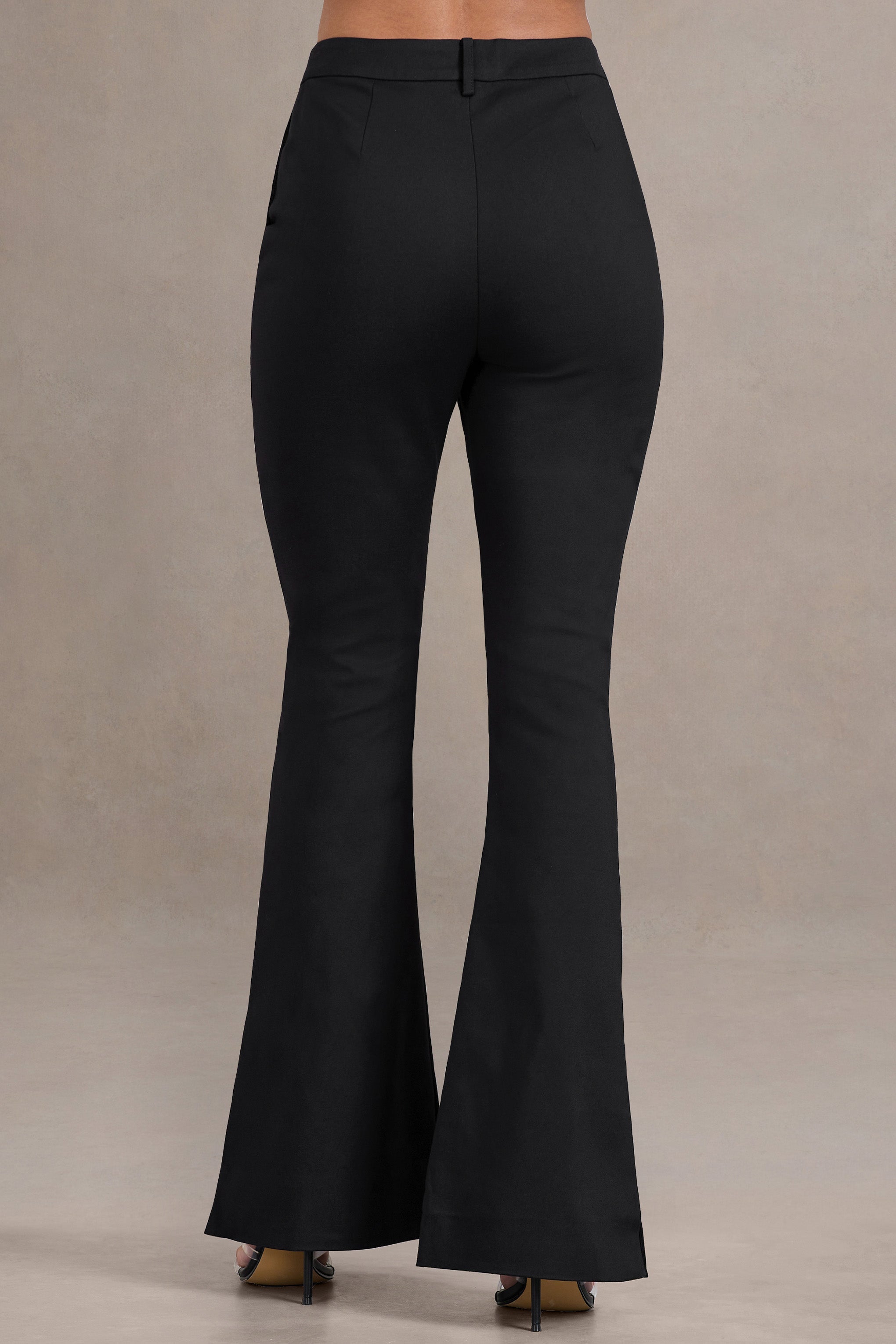 Brianca Black High-Waisted Split Wide-Leg Trousers