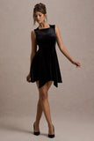 Baker Black Velvet Draped-Hem Mini Dress