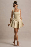 Bramble Ivory Satin Square-Neck Puffball Mini Dress