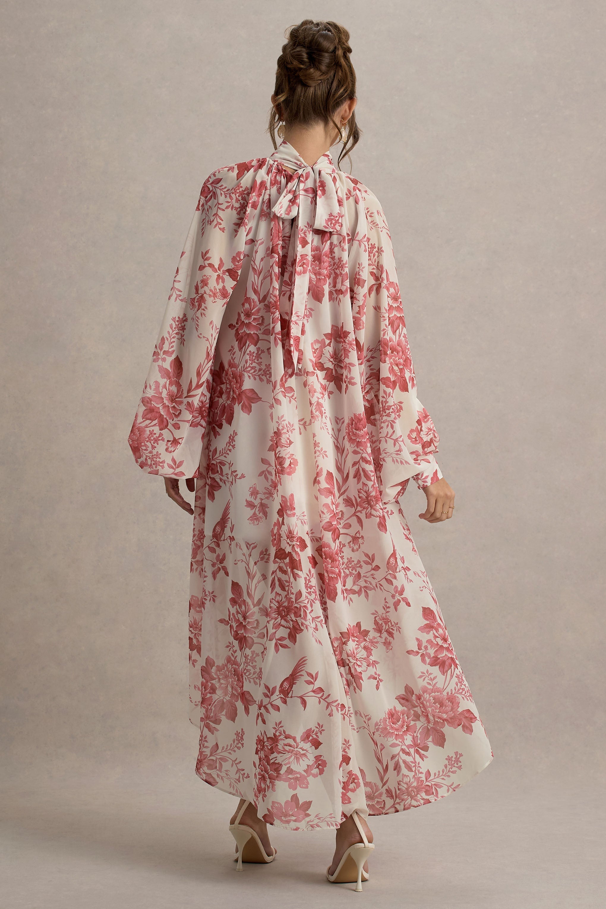 Delphia Pink Porcelain Print High-Neck Maxi Dress With High-Low Hem