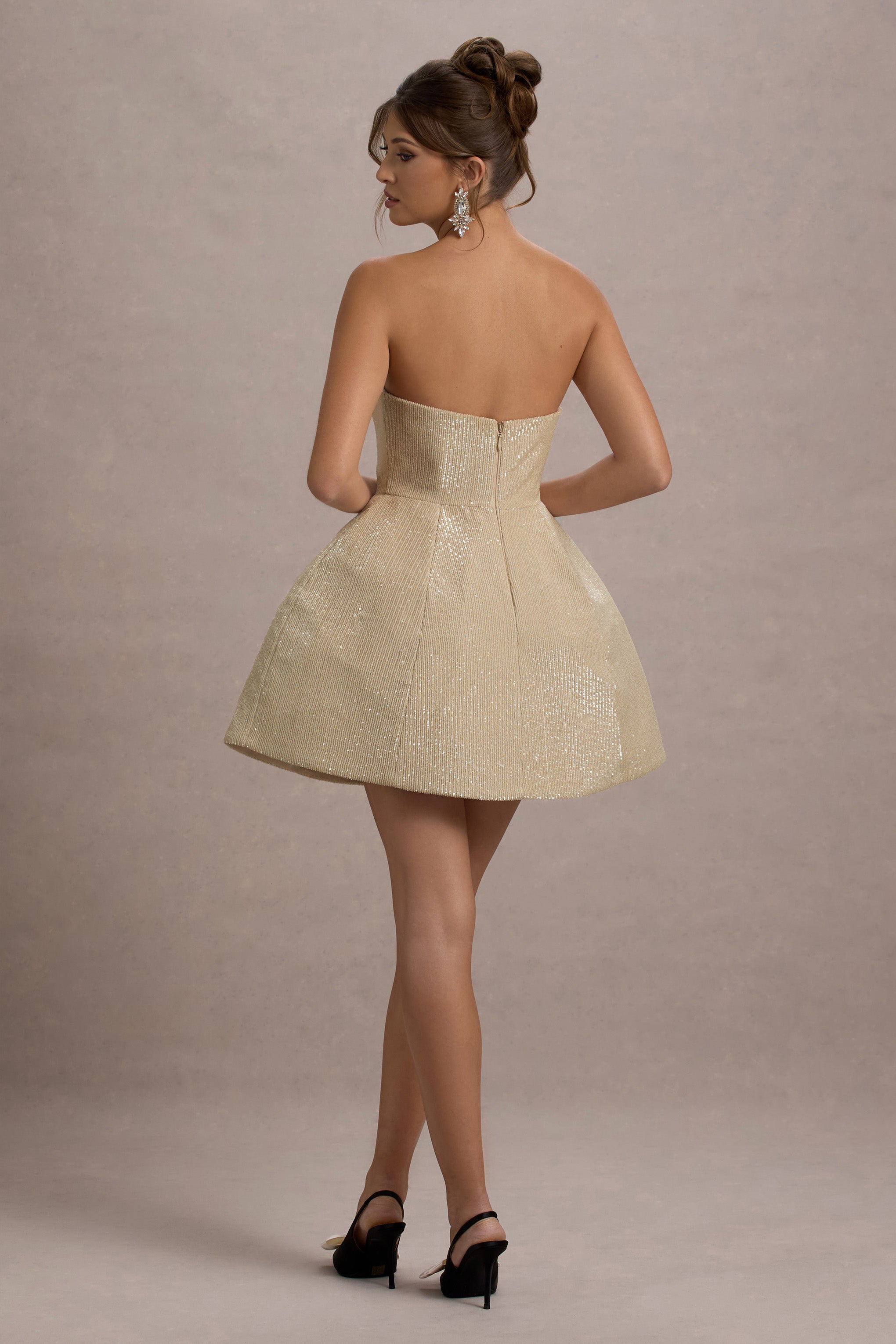 Clarabell Cream Sequin Bandeau Structured Mini Dress
