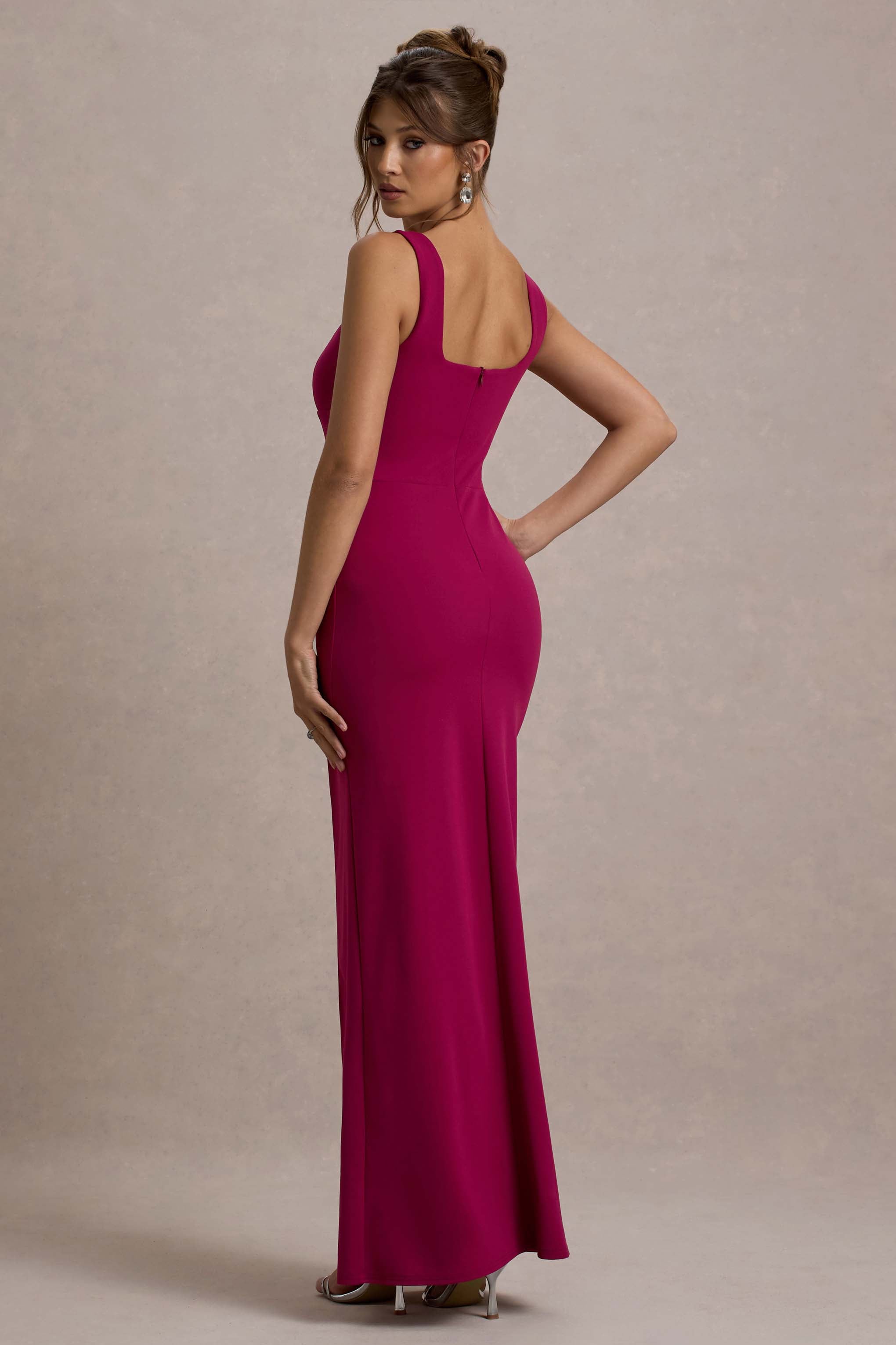 Ashburn Mulberry Strappy Sweetheart Split Maxi Dress