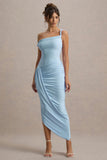 Angelique Powder Blue Twisted Asymmetric Maxi Dress