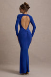 Donna Cobalt Blue Long-Sleeved Open-Back Maxi Dress