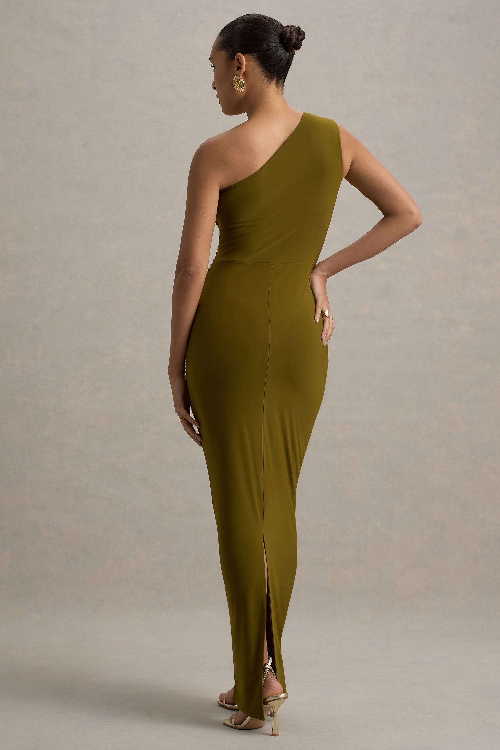 Dalarie Green One-Shoulder Gathered Maxi Dress