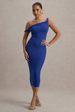 Salome Blue Twisted Asymmetric Midi Dress