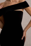 Candela Black Velvet Asymmetric Bardot Maxi Dress