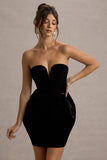 Bryanna Black Velvet Sweetheart Mini Dress With Tulip Skirt