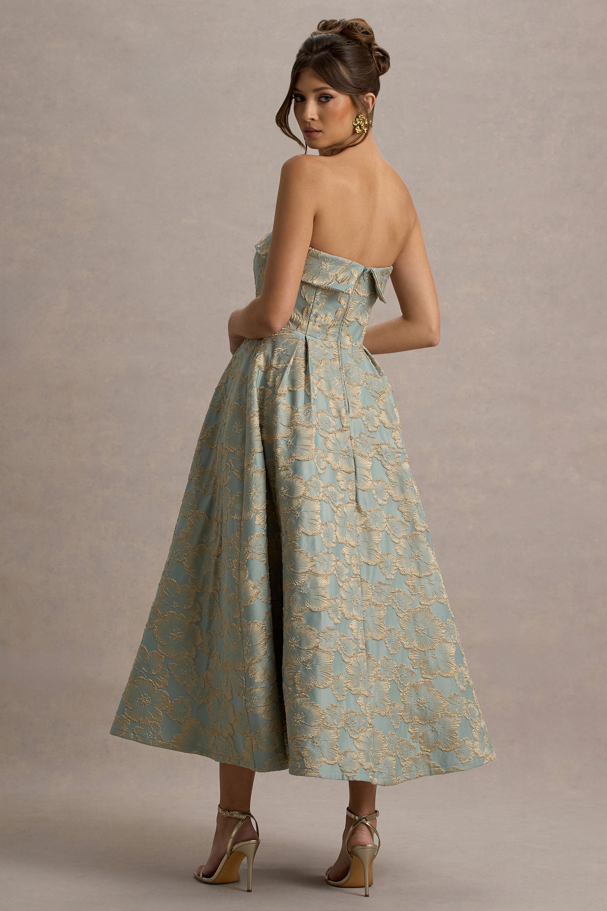 Zuma Light Blue Jacquard Strapless Midi Dress
