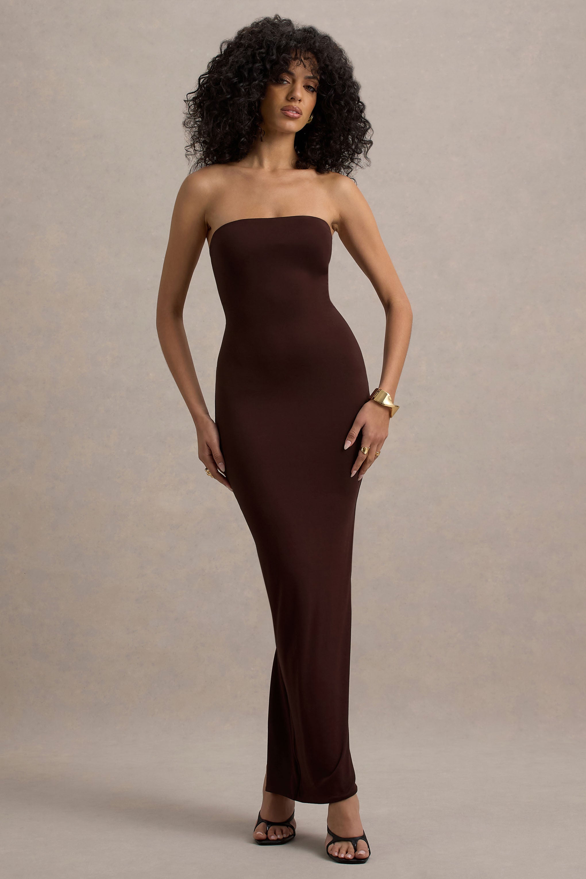 Angelie Brown Bandeau Bodycon Maxi Dress