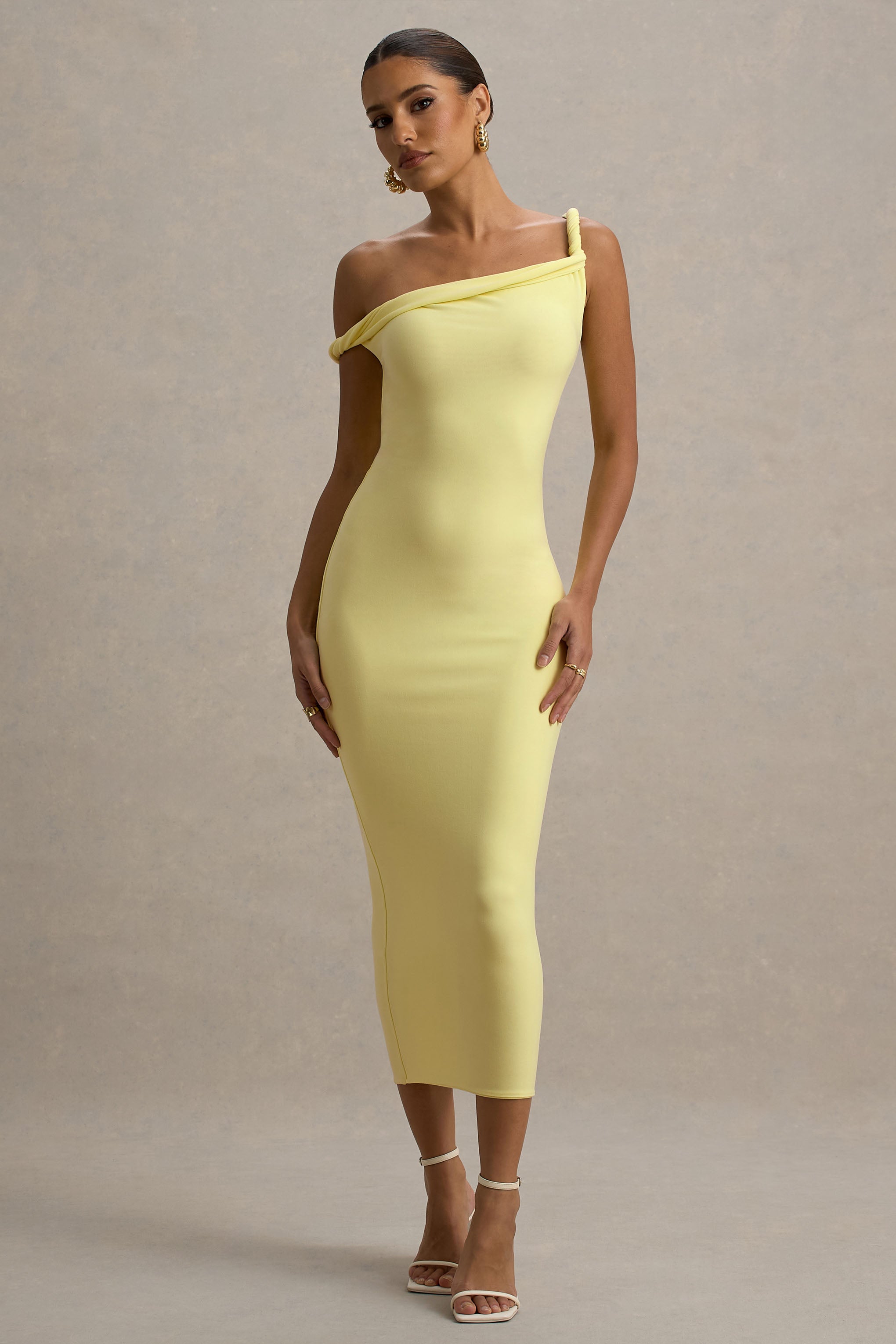 Salome Lemon Twisted Asymmetric Midi Dress