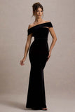 Candela Black Velvet Asymmetric Bardot Maxi Dress