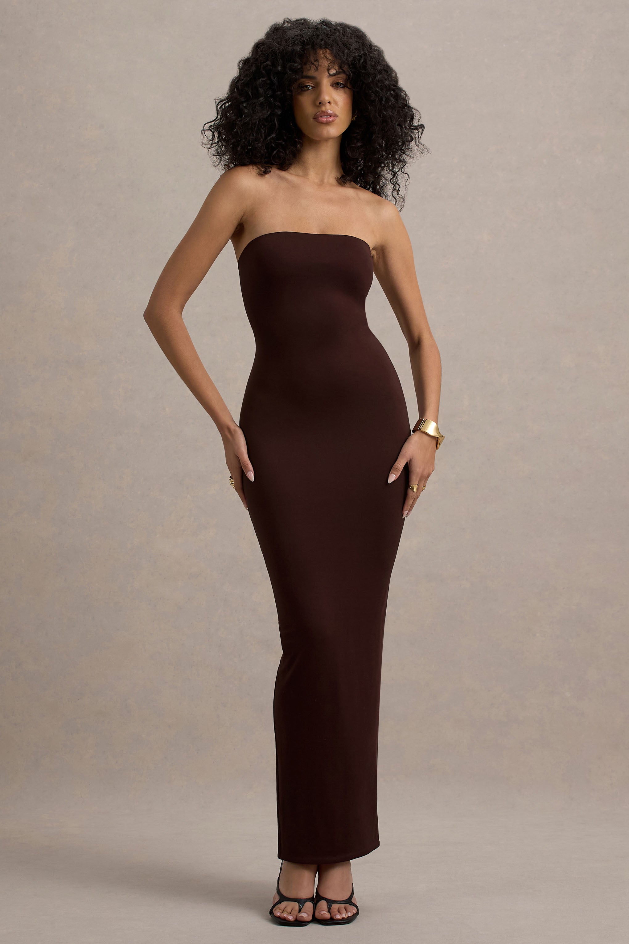 Angelie Brown Bandeau Bodycon Maxi Dress