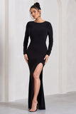 Keep Dreaming Black Long-Sleeved Split Maxi Dress