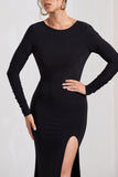 Keep Dreaming Black Long-Sleeved Split Maxi Dress