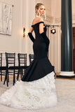 The Greatest Black & Cream Bardot Maxi Dress With Tulle Skirt