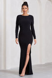 Keep Dreaming Black Long-Sleeved Split Maxi Dress