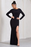 Keep Dreaming Black Long-Sleeved Split Maxi Dress