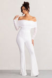 Whisper White Ruched Mesh Bardot Jumpsuit