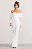Whisper White Ruched Mesh Bardot Jumpsuit