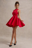 Waverly Red Racer-Neck Sleeveless Skater Mini Dress