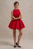 Waverly Red Racer-Neck Sleeveless Skater Mini Dress