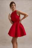 Waverly Red Racer-Neck Sleeveless Skater Mini Dress
